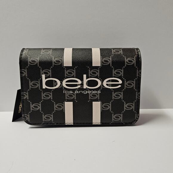 bebe Handbags - Bebe Paisley Flap Crossbody Black Faux Leather Chain Strap Bag